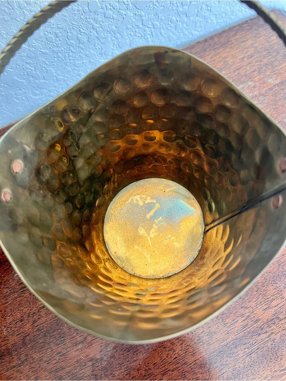 Pair of Solid Brass India Hammered Decorative Bucket Planter Basket Vintage